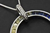 Sterling Silver Rainbow Created Sapphire Eternity Circle Pendant Necklace