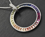 Sterling Silver Rainbow Created Sapphire Eternity Circle Pendant Necklace