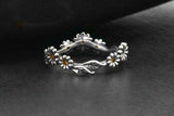 Sterling Silver Oxidized Orange Sapphire Daisy Flower Ring Band