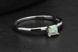 Sterling Silver Square Cabochon White Opal Solitaire Ring