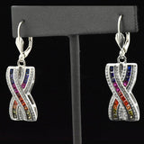 Sterling Silver Rainbow Created Sapphire X Design Earrings