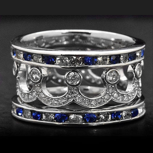 Sterling Silver Stackable Eternity Blue Sapphire Ring Band Set