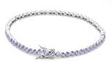925 Sterling Silver Purple Amethyst Dainty Tennis Milgrain Bracelet