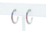 Sterling Silver Rainbow Created Sapphire Circle Hoop Earrings