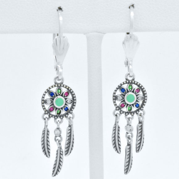 Sterling Silver Dream Catcher Turquoise Oxidized Drop Earrings