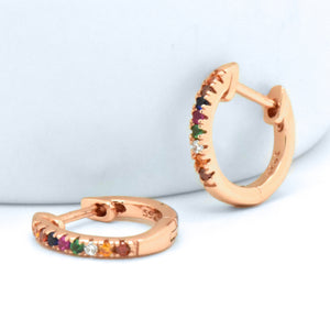 Sterling Silver Rainbow Created Sapphire Pink Gold Hoop Earrings