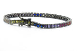 Sterling Silver Black Platinum Rainbow Created Sapphire Round Cut 7-in Tennis Bracelet