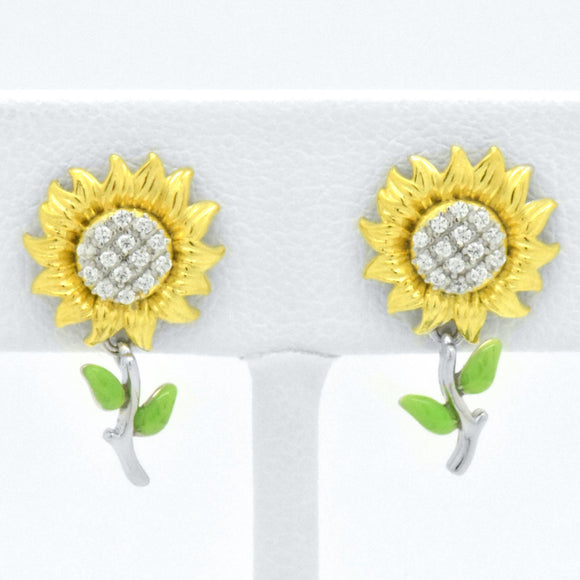 Sterling Silver Yellow Gold Vermeil SunFlower/Daisy Flower Floral Stud Dangle Earrings