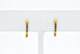 Sterling Silver Rainbow Created Sapphire Yellow Gold Hoop Earrings