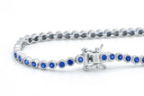 925 Sterling Silver Blue Sapphire Dainty Tennis Milgrain Bracelet