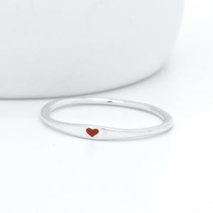 925 Sterling Silver Stackable Dainty Small Red Heart Band Ring
