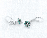 Sterling Silver Dream Floral Blue Enamel Flower Blue Topaz Stud Earrings