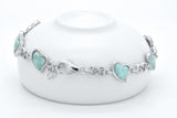 925 Sterling Silver Natural Heart Blue Green larimar Adjustable Tennis Bracelet