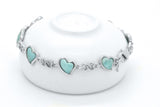 925 Sterling Silver Natural Heart Blue Green larimar Adjustable Tennis Bracelet