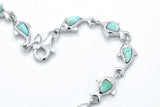 925 Sterling Silver Natural Heart Blue Green Larimar Dolphin Fancy Link Bracelet