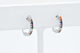 Sterling Silver Rainbow Created Sapphire Mini Hoop Huggie Earrings