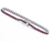 925 Sterling Silver Created Magenta Pink Princess Cut Tennis Bracelet