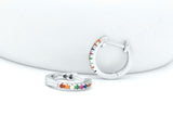 Sterling Silver Rainbow Created Sapphire Mini Hoop Huggie Earrings