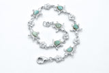 925 Sterling Silver Natural Heart Blue Green Larimar Turtle Fancy Link Bracelet