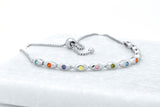 Sterling Silver Rainbow Created Sapphire Adjustable Tennis Bracelet