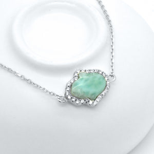 925 Sterling Silver Natural Blue Green larimar Hamsa Hand of Fatima Halo Adjustable Bracelet