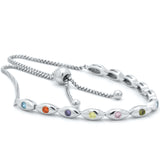 Sterling Silver Rainbow Created Sapphire Adjustable Tennis Bracelet