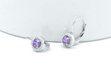 Sterling Silver Purple Amethyst Halo Dangle LeverBack French Hoop Wire Earrings