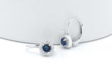Sterling Silver Blue sapphire Halo Dangle LeverBack French Hoop Wire Earrings