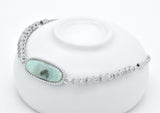 925 Sterling Silver Natural Blue Green larimar Oval Adjustable Tennis String Bracelet