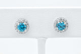 Sterling Silver Created Paraiba Blue Tourmaline Halo Studded Earrings