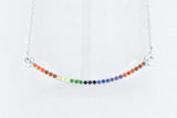 Sterling Silver Created Rainbow Sapphire 2 Row Bar Pendant Necklace