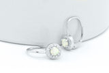 Sterling Silver White Opal Halo Dangle LeverBack French Hoop Wire Earrings