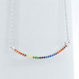 Sterling Silver Created Rainbow Sapphire 2 Row Bar Pendant Necklace