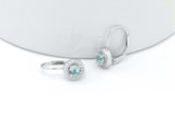 Sterling Silver Blue Aquamarine Halo Dangle LeverBack French Hoop Wire Earrings
