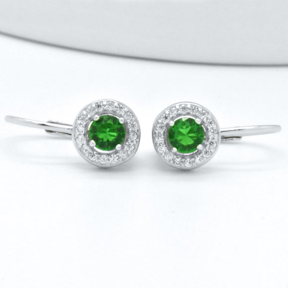 Sterling Silver Blue Green Emerald Dangle LeverBack French Hoop Wire Earrings