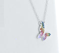 Sterling Silver Rainbow Sapphire Flying Butterfly Adjustable Necklace