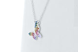 Sterling Silver Rainbow Sapphire Flying Butterfly Adjustable Necklace