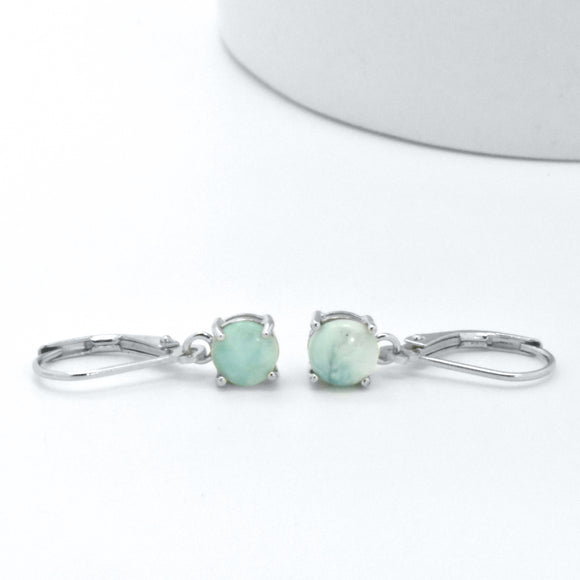 Sterling Silver Blue Larimar Solitaire Dangle LeverBack French Hoop Wire Earrings