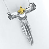 Sterling Silver 14k Yellow Gold American Bald Eagle Pendant 18-inch Necklace