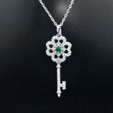 Sterling Silver Created Green Emerald Clover Heart Key Pendant 17-in Necklace