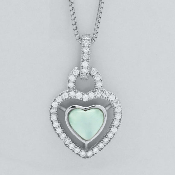 Sterling Silver White Round Cabochon Heart Larimar 18-inch Necklace