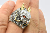 Sterling Silver Red Ruby Angry Dragon Adjustable Statement Gothic Ring