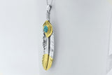 Sterling Silver Oxidized Blue Turquoise Tribal Indian Feather Pendant Necklace