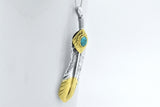 Sterling Silver Oxidized Blue Turquoise Tribal Indian Feather Pendant Necklace