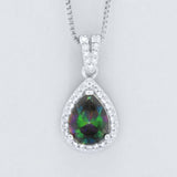 Sterling Silver Pearl Cut Mystic Rainbow Topaz Halo Pendant Necklace