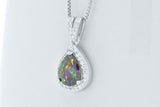 Sterling Silver Pearl Cut Mystic Rainbow Topaz Halo Pendant Necklace