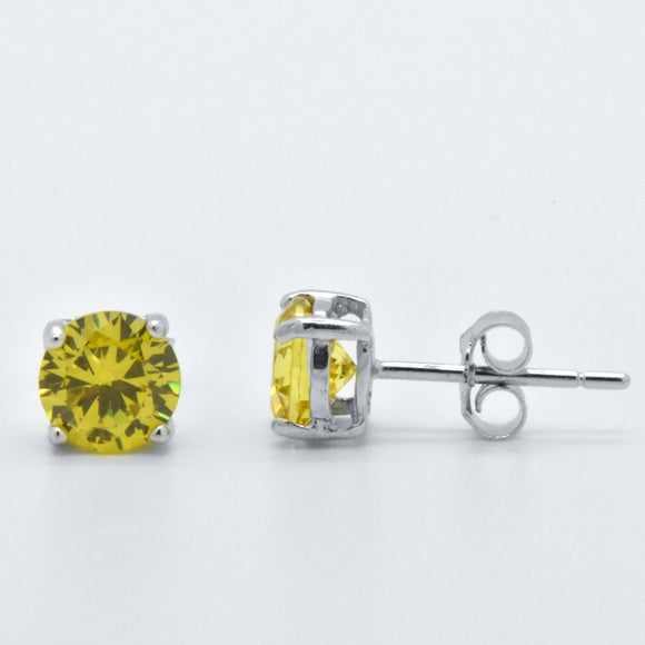 Sterling Silver Simulated Russian Diamond Yellow Canary Studded Earrings