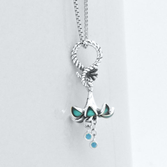 Sterling Silver Blue Topaz Pendant Gentian Flower 18-inch Necklace