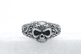Sterling Silver Statement Gothic Floral Adjustable Skull Ring