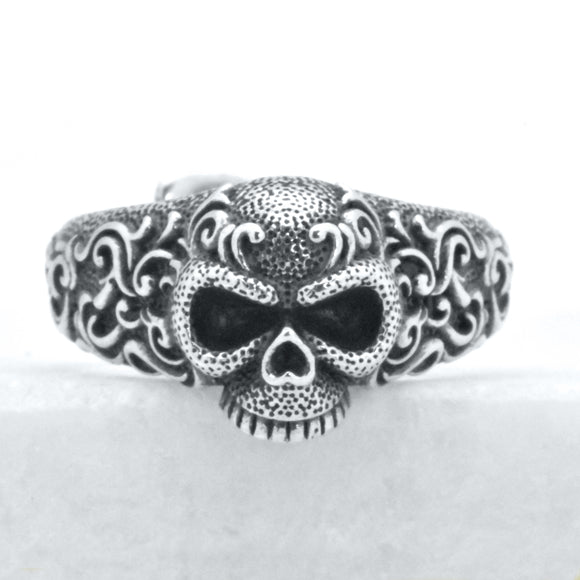 Sterling Silver Statement Gothic Floral Adjustable Skull Ring